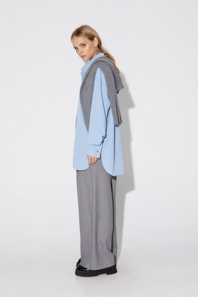 Голубая оверсайз рубашка из вискозы и текстиля PiRS 4887 голубой - фото 4