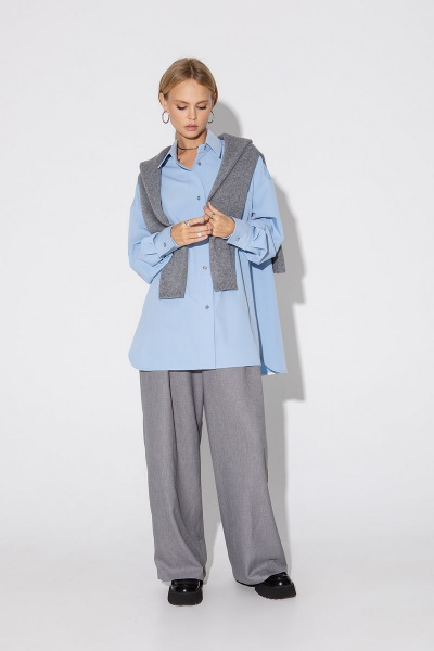 Голубая оверсайз рубашка из вискозы и текстиля PiRS 4887 голубой - фото 3