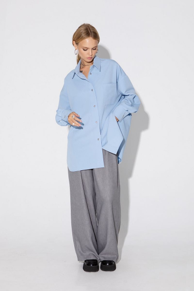 Голубая оверсайз рубашка из вискозы и текстиля PiRS 4887 голубой - фото 2