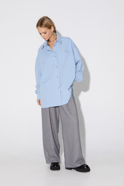 Голубая оверсайз рубашка из вискозы и текстиля PiRS 4887 голубой - фото 1