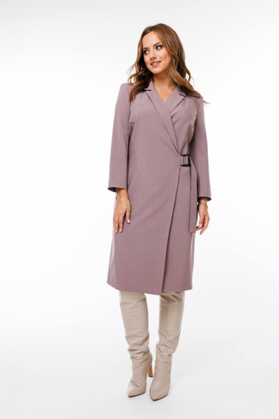 Деловое платье с запахом и разрезом на боковом шве SandyNa 130131 лилово-бежевый - фото 3