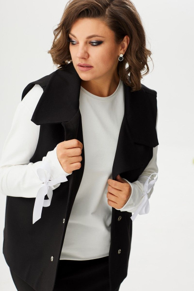 Элегантный жилет из трикотажа с серебристыми пуговицами BegiModa 7012 черный - фото 5