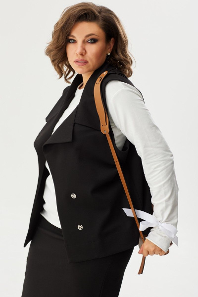 Элегантный жилет из трикотажа с серебристыми пуговицами BegiModa 7012 черный - фото 4