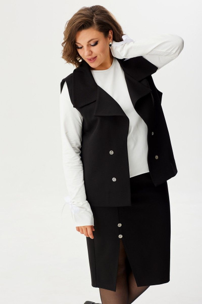 Элегантный жилет из трикотажа с серебристыми пуговицами BegiModa 7012 черный - фото 1