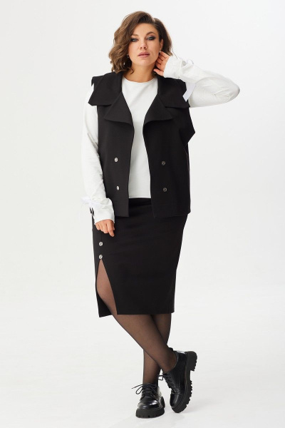 Элегантный жилет из трикотажа с серебристыми пуговицами BegiModa 7012 черный - фото 2
