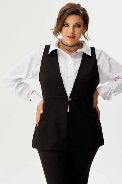 Стильный жилет из стрейчевого текстиля с блестящими клапанами BegiModa 7013 черный - фото 1