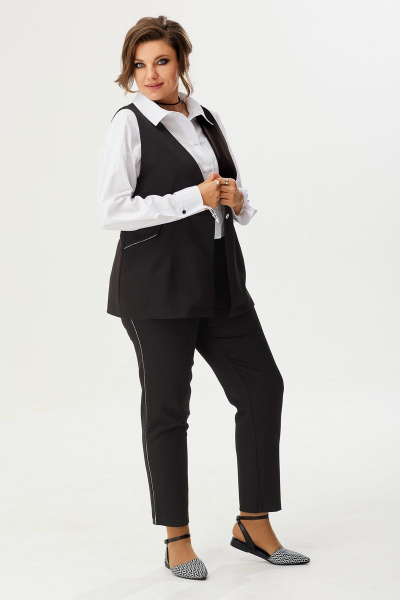 Стильный жилет из стрейчевого текстиля с блестящими клапанами BegiModa 7013 черный - фото 5