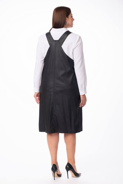 Сарафан из эко-кожи на широких бретелях прямого кроя Stilville 1847 черный - фото 5
