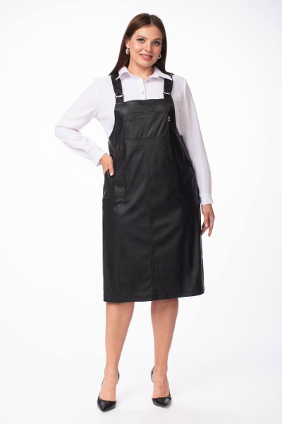 Сарафан из эко-кожи на широких бретелях прямого кроя Stilville 1847 черный - фото 3