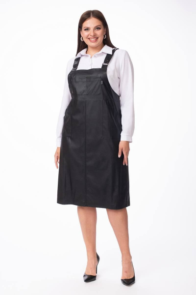 Сарафан из эко-кожи на широких бретелях прямого кроя Stilville 1847 черный - фото 1