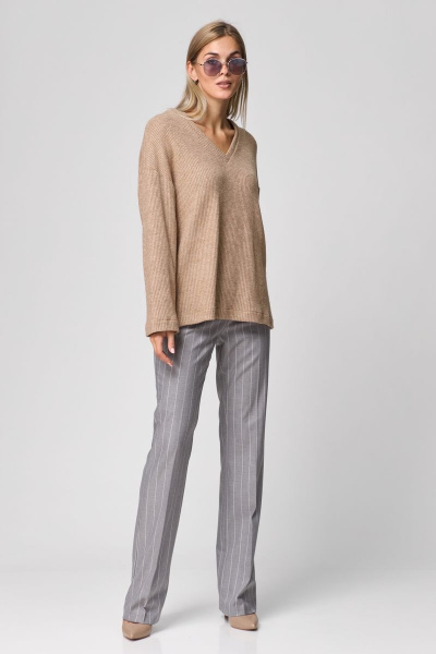 Деловые брюки из текстиля с классическим кроем и высокой талией THE NAME 2266 серый - фото 5