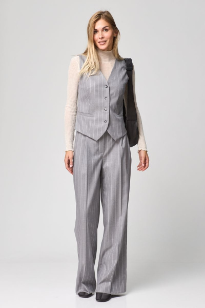 Прямые брюки из текстиля с боковыми карманами и высокой посадкой THE NAME 2271 серый - фото 6