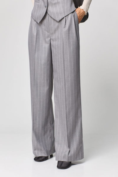 Прямые брюки из текстиля с боковыми карманами и высокой посадкой THE NAME 2271 серый - фото 3