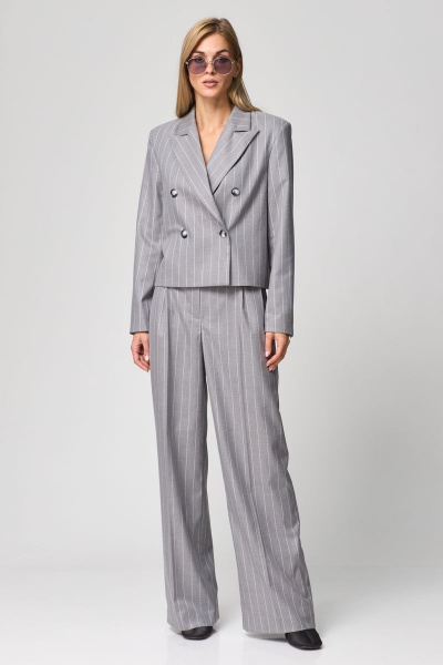 Прямые брюки из текстиля с боковыми карманами и высокой посадкой THE NAME 2271 серый - фото 2