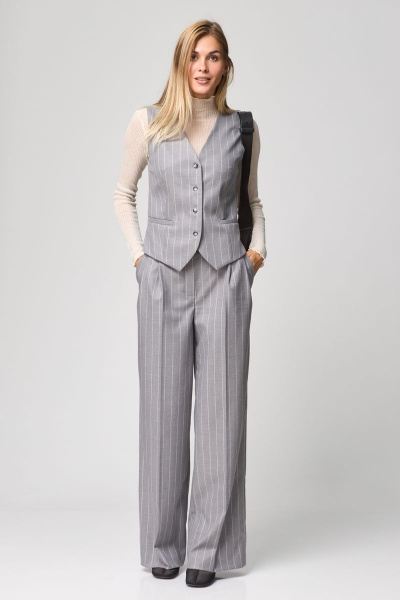 Прямые брюки из текстиля с боковыми карманами и высокой посадкой THE NAME 2271 серый - фото 1