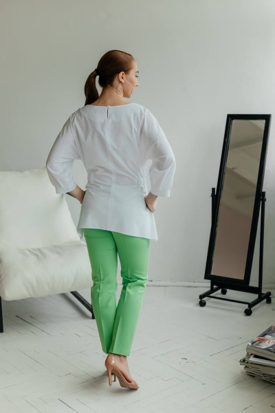 Летняя белая блузка с коротким рукавом и тесьмой на талии Стильная леди М-490 белый - фото 6