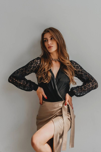 Блузка-боди из кружева и трикотажа с длинными рукавами Legend Style B-033 - фото 4