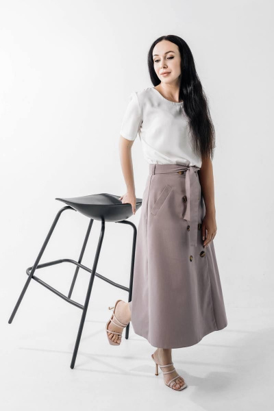 Трапецеидальная джинсовая юбка по переду с пуговицами Legend Style S-009 какао - фото 5