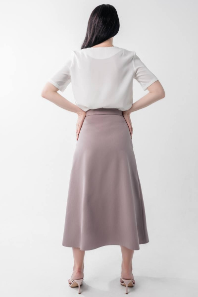 Трапецеидальная джинсовая юбка по переду с пуговицами Legend Style S-009 какао - фото 2