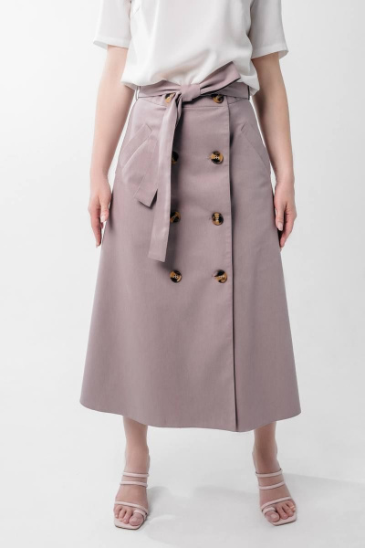 Трапецеидальная джинсовая юбка по переду с пуговицами Legend Style S-009 какао - фото 1