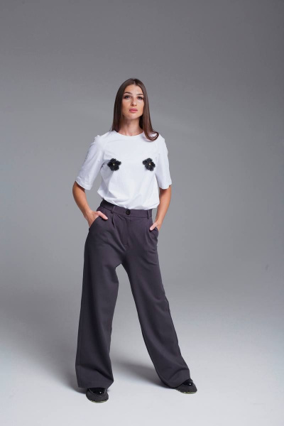 Брюки палаццо из трикотажа с карманами для повседневных образов Legend Style P-019 серый - фото 2