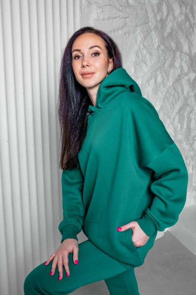 Спортивный костюм из трикотажа с худи и джоггерами Legend Style K-014 изумрудно-зеленый - фото 4