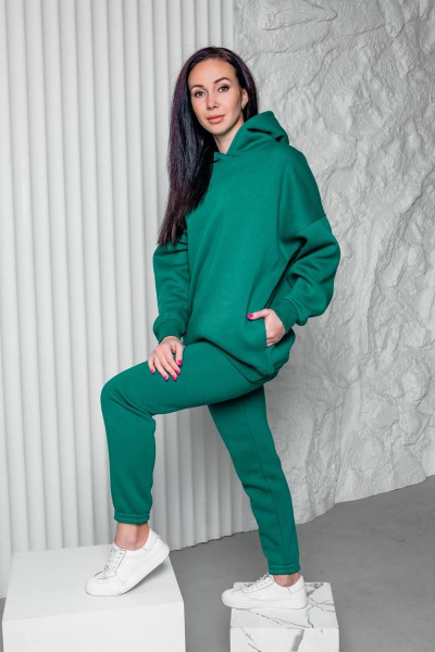 Спортивный костюм из трикотажа с худи и джоггерами Legend Style K-014 изумрудно-зеленый - фото 3