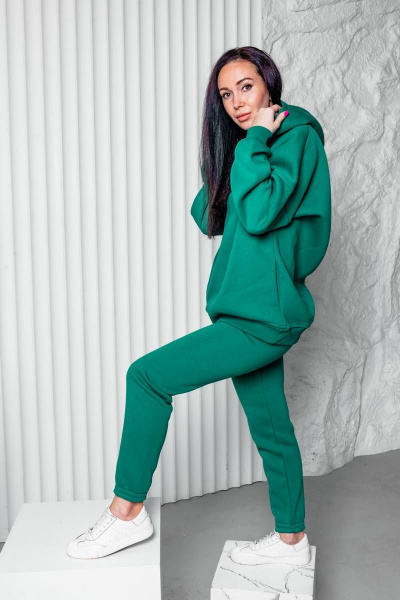 Спортивный костюм из трикотажа с худи и джоггерами Legend Style K-014 изумрудно-зеленый - фото 2
