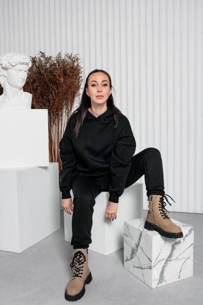 Классический спортивный костюм с капюшоном из хлопка Legend Style K-014 черный - фото 1