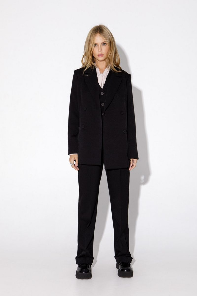 Костюм-тройка из жакета, жилета и брюк из текстиля для делового стиля PiRS 4928 черный - фото 5