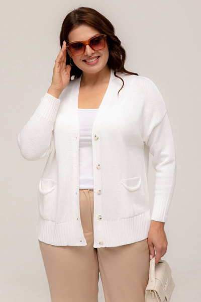 Пуговичный женский кардиган из хлопка с добавлением акрила Romgil 559ТЗ белый - фото 1