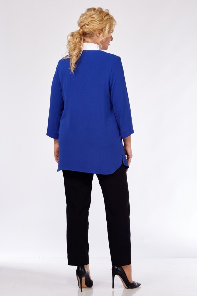 Белая и синяя блузка из текстиля с планкой и разрезами Ga-Ta Style 1592 - фото 7