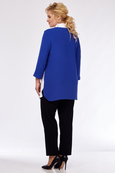 Белая и синяя блузка из текстиля с планкой и разрезами Ga-Ta Style 1592 - фото 6