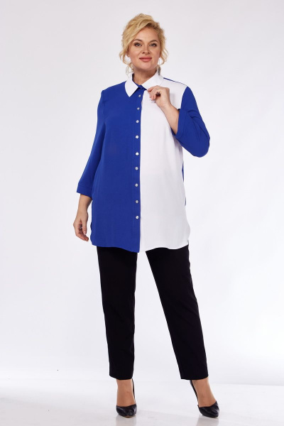 Белая и синяя блузка из текстиля с планкой и разрезами Ga-Ta Style 1592 - фото 3
