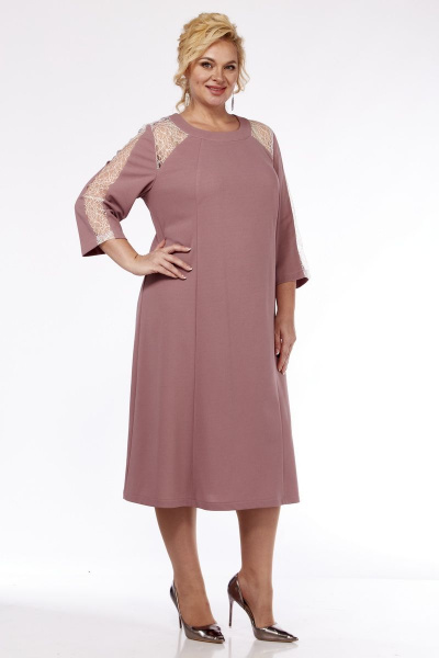 Платье А-силуэта с гипюровой вставкой и сборкой Ga-Ta Style 1643 - фото 1