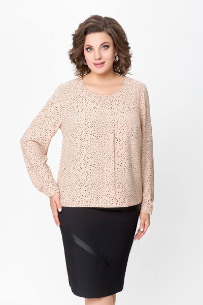 Блуза из поливискозной эластичной ткани с бантовой складкой Swallow 688.1 бежевый/принт_черные_камни - фото 2