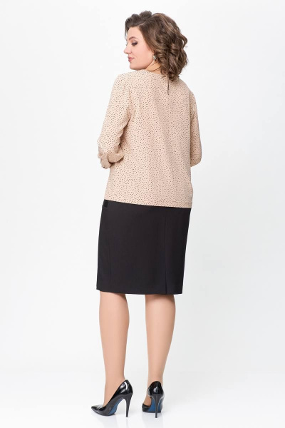 Блуза из поливискозной эластичной ткани с бантовой складкой Swallow 688.1 бежевый/принт_черные_камни - фото 5