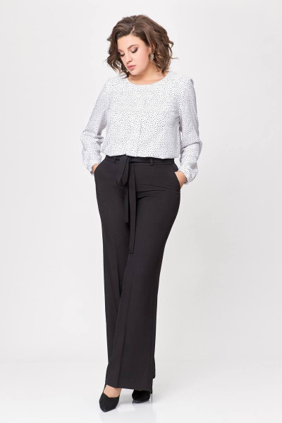 Белая блуза из поливискозной ткани с разрезом на спинке Swallow 688.2 белый/принт_черные_камни - фото 13