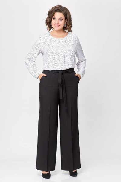 Белая блуза из поливискозной ткани с разрезом на спинке Swallow 688.2 белый/принт_черные_камни - фото 12