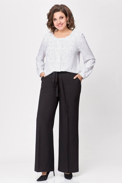 Белая блуза из поливискозной ткани с разрезом на спинке Swallow 688.2 белый/принт_черные_камни - фото 11