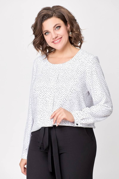Белая блуза из поливискозной ткани с разрезом на спинке Swallow 688.2 белый/принт_черные_камни - фото 10