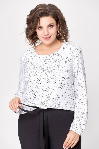 Белая блуза из поливискозной ткани с разрезом на спинке Swallow 688.2 белый/принт_черные_камни - фото 9