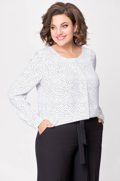 Белая блуза из поливискозной ткани с разрезом на спинке Swallow 688.2 белый/принт_черные_камни - фото 3