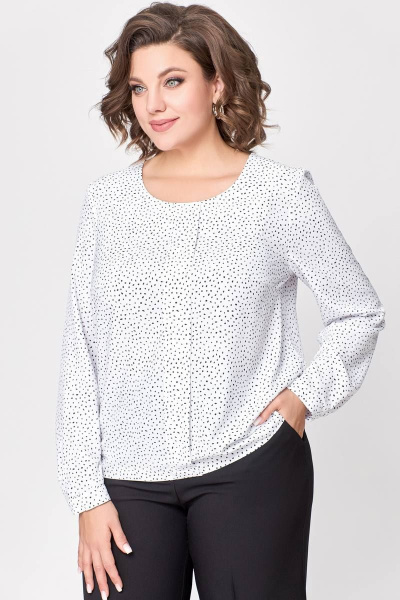 Белая блуза из поливискозной ткани с разрезом на спинке Swallow 688.2 белый/принт_черные_камни - фото 2