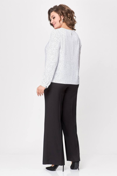 Белая блуза из поливискозной ткани с разрезом на спинке Swallow 688.2 белый/принт_черные_камни - фото 8