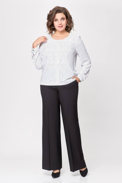 Белая блуза из поливискозной ткани с разрезом на спинке Swallow 688.2 белый/принт_черные_камни - фото 7