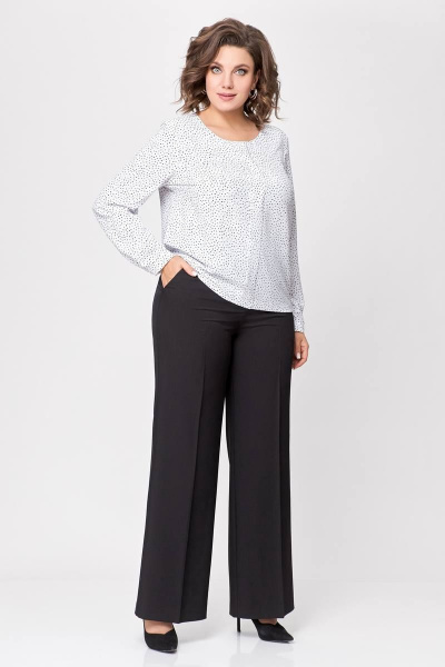 Белая блуза из поливискозной ткани с разрезом на спинке Swallow 688.2 белый/принт_черные_камни - фото 6