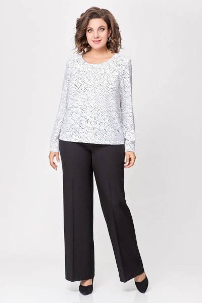 Белая блуза из поливискозной ткани с разрезом на спинке Swallow 688.2 белый/принт_черные_камни - фото 5