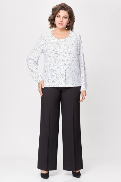 Белая блуза из поливискозной ткани с разрезом на спинке Swallow 688.2 белый/принт_черные_камни - фото 4
