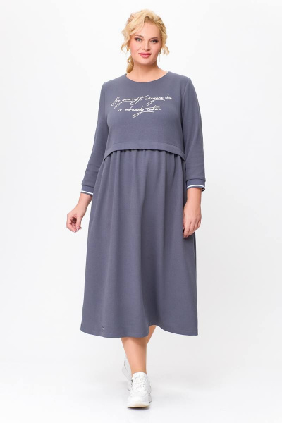 Трикотажное платье с декоративной печатью и сборкой по верхнему срезу Swallow 696 графит - фото 4